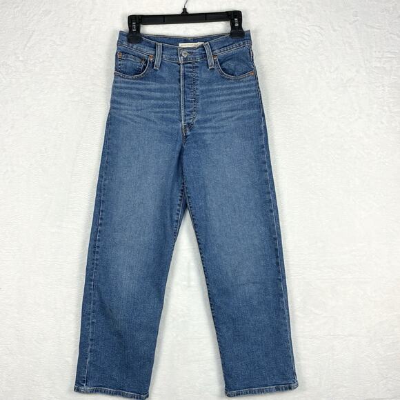 Levis Ribcage Straight Ankle Jeans Womens 26 Whiskered Button Fly Baggy Grunge - Picture 1 of 10